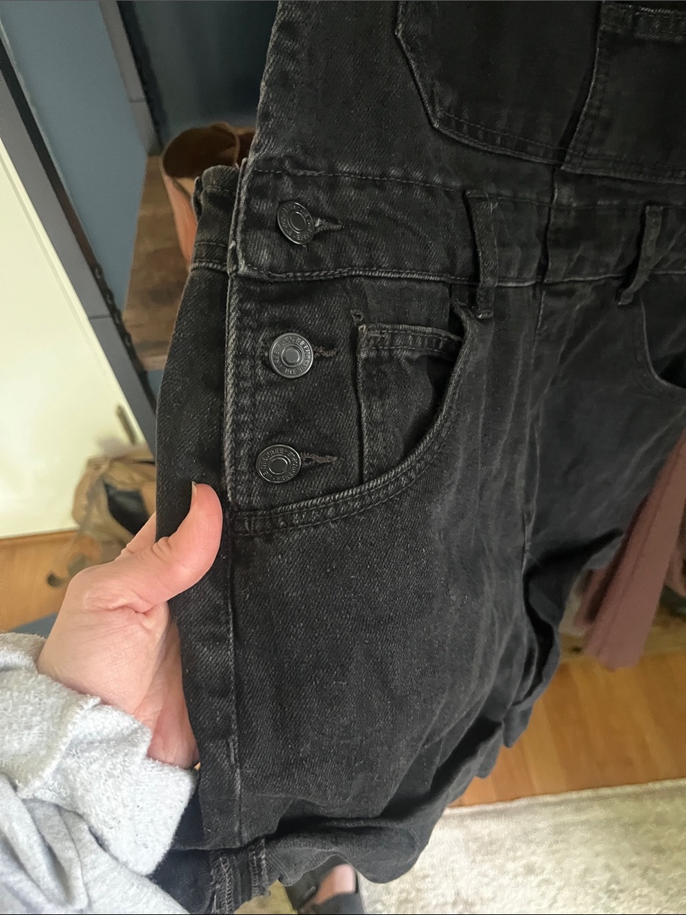 Free People Black Denim Short Overalls - Picture 2 of 5